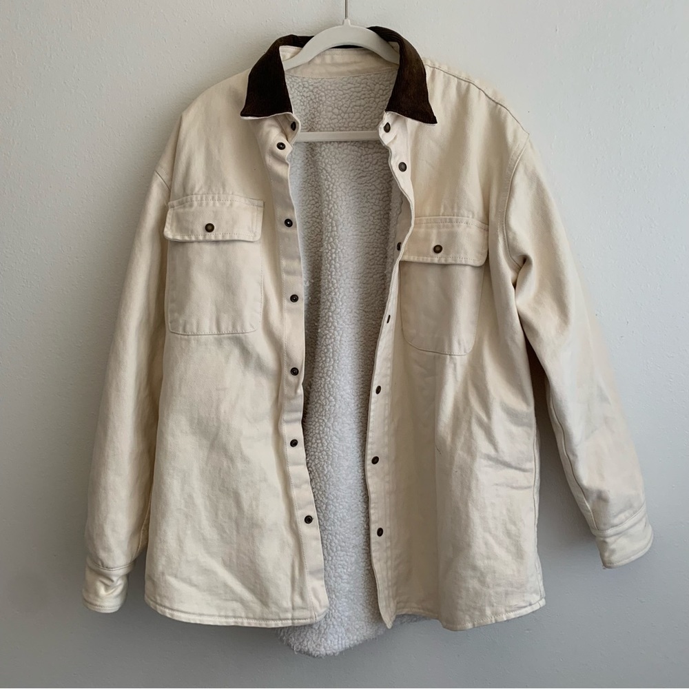 Brandy Melville Cream Jacket With Corduroy Collar